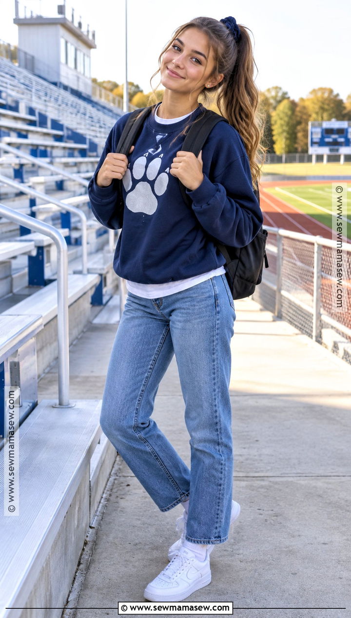 School Spirit Sweatshirt and Jeans Outfit - 20 back to school outfits highschool senior