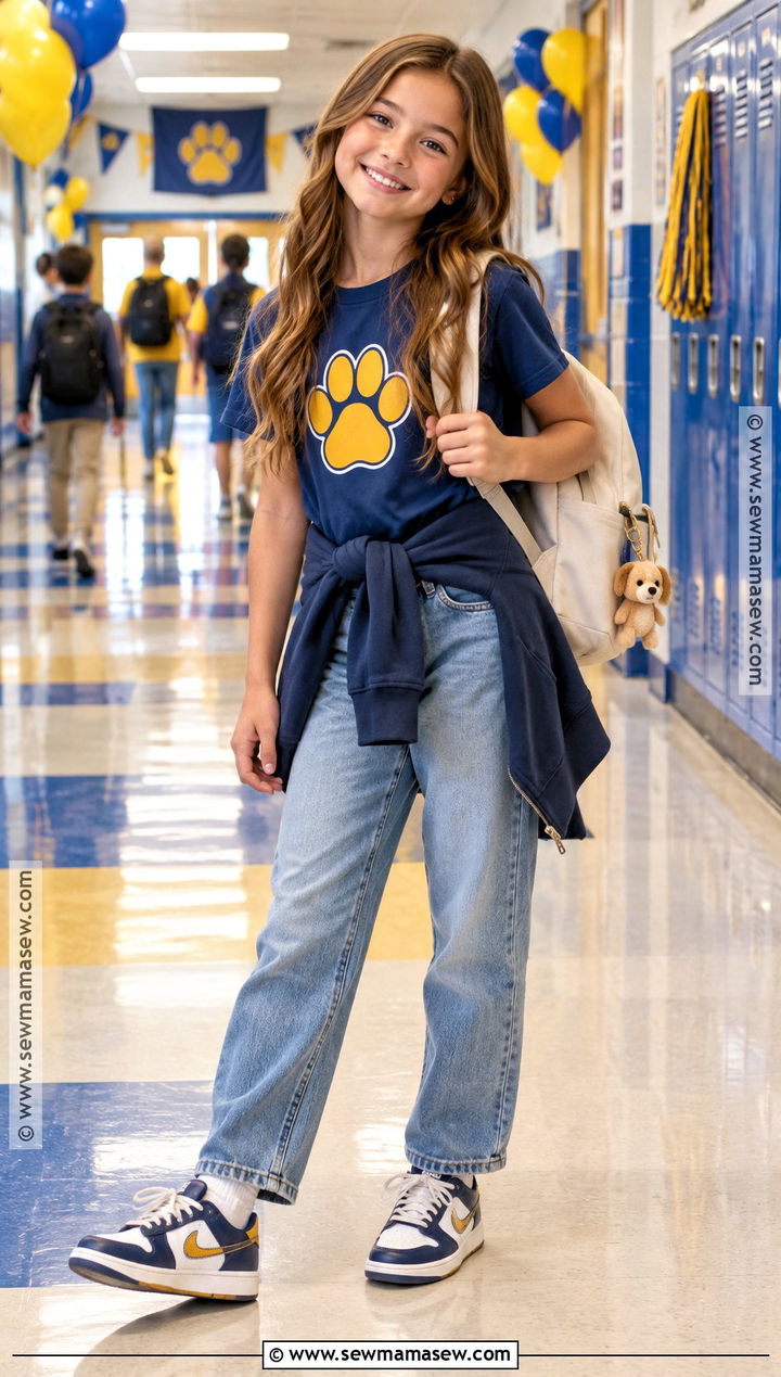 School Spirit T Shirt With Relaxed Jeans - 20 back to school outfits for 5th grade