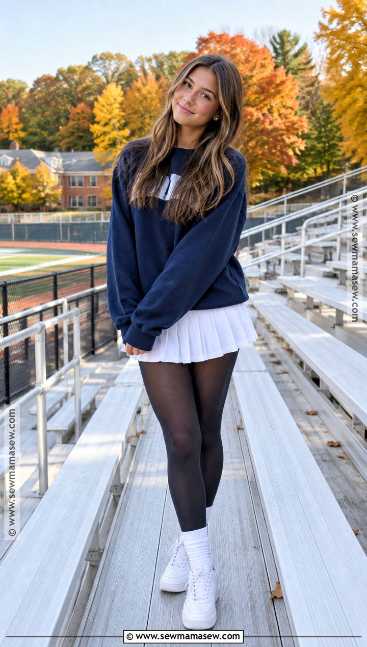 School Sweatshirt And Tennis Skirt Fall Senior Picture Outfit - 25 senior pictures outfits fall