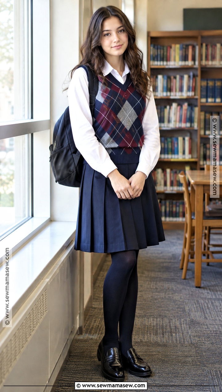 School Uniform Skirt With Argyle Sweater Vest - 20 Autumn School Uniform Ideas