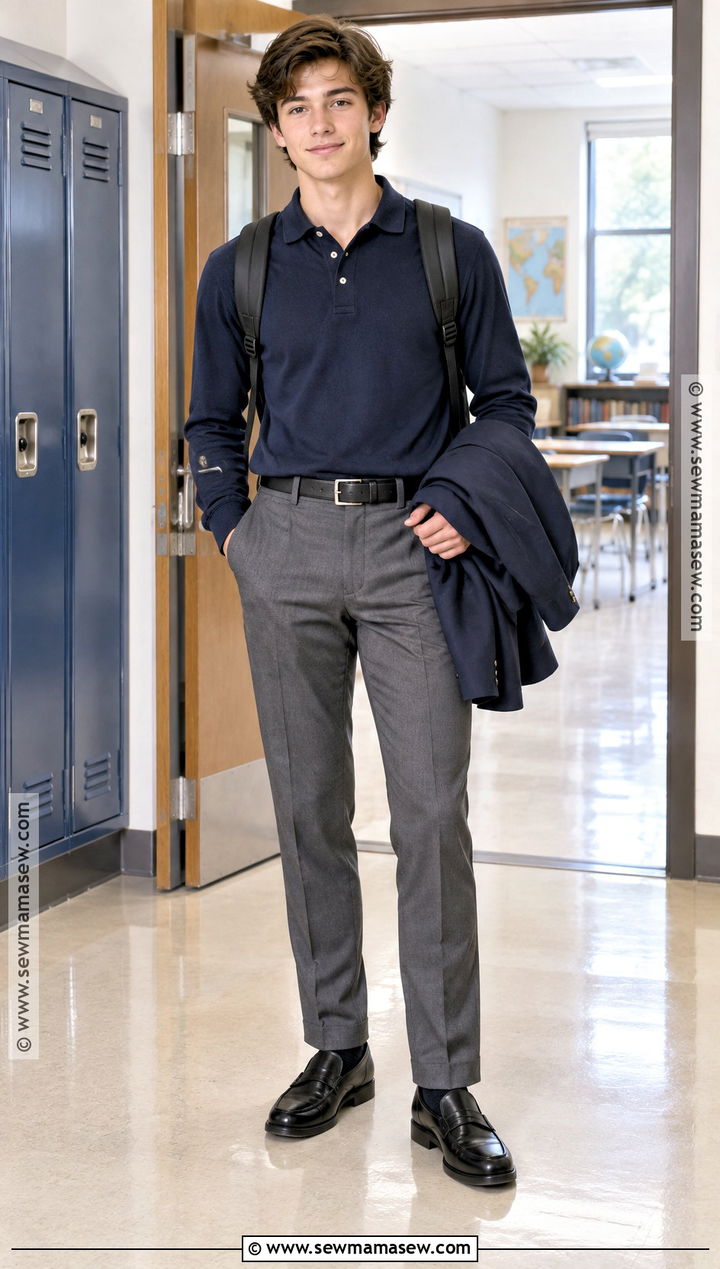 School Uniform Trousers With Knit Polo - 20 Autumn School Uniform Ideas