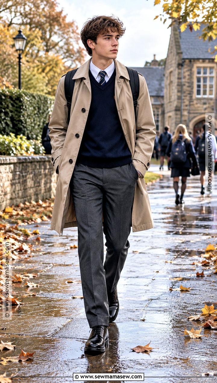 School Uniform Trousers With Trench Coat - 20 Autumn School Uniform Ideas