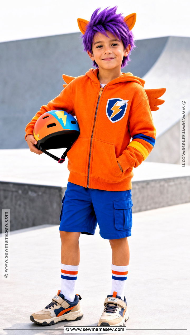Scootaloo Costume With Orange Hoodie And Blue Shorts - 30 mlp costume ideas