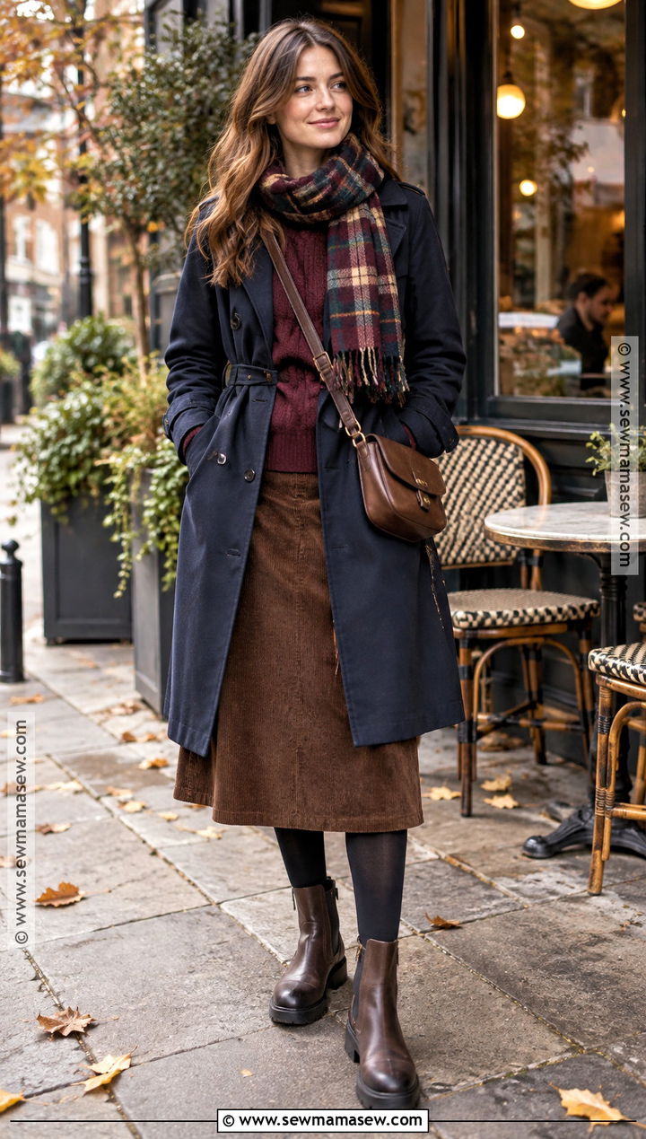 Scotland Cafe Outfit With Midi Skirt And Sweater - 15 scotland travel outfits october