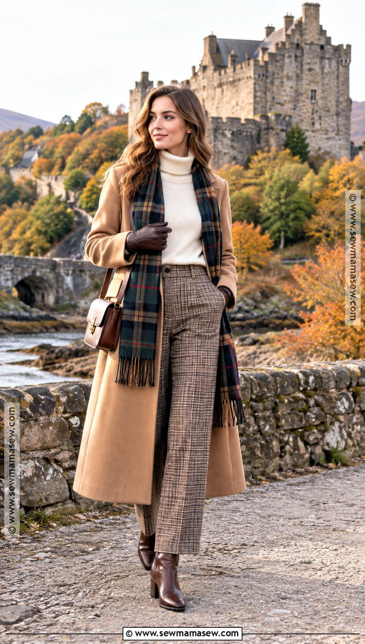 Scotland Castle Outfit With Wool Coat And Ankle Boots - 15 scotland travel outfits october