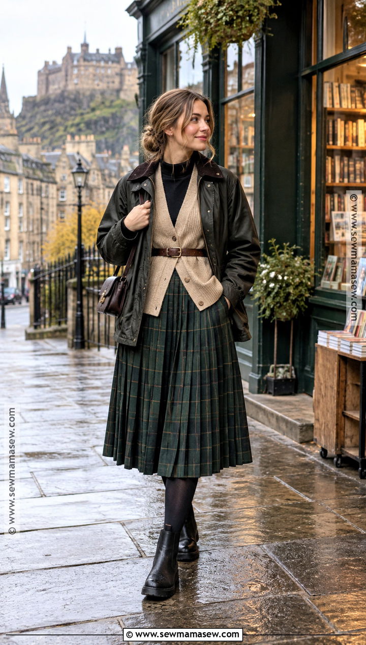 Scotland Fall Outfit With Cardigan and Midi Skirt - 20 scotland outfit fall ideas