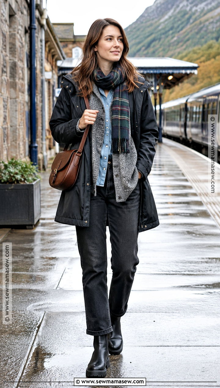 Scotland Fall Outfit With Denim Shirt and Black Jeans - 20 scotland outfit fall ideas