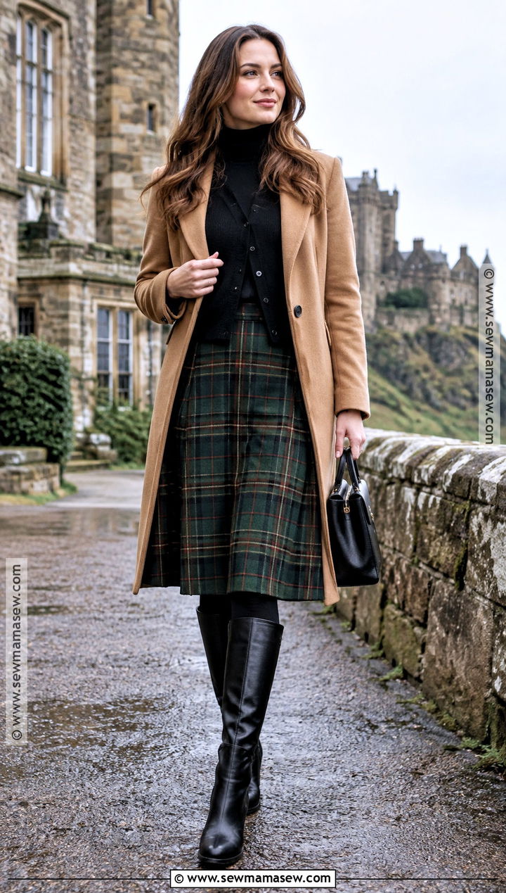 Scotland Fall Outfit With Tartan Midi Skirt - 20 scotland outfit fall ideas