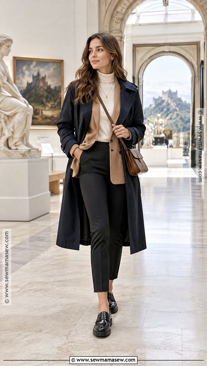 Scotland Museum Outfit With Blazer And Tailored Pants - 15 scotland travel outfits october