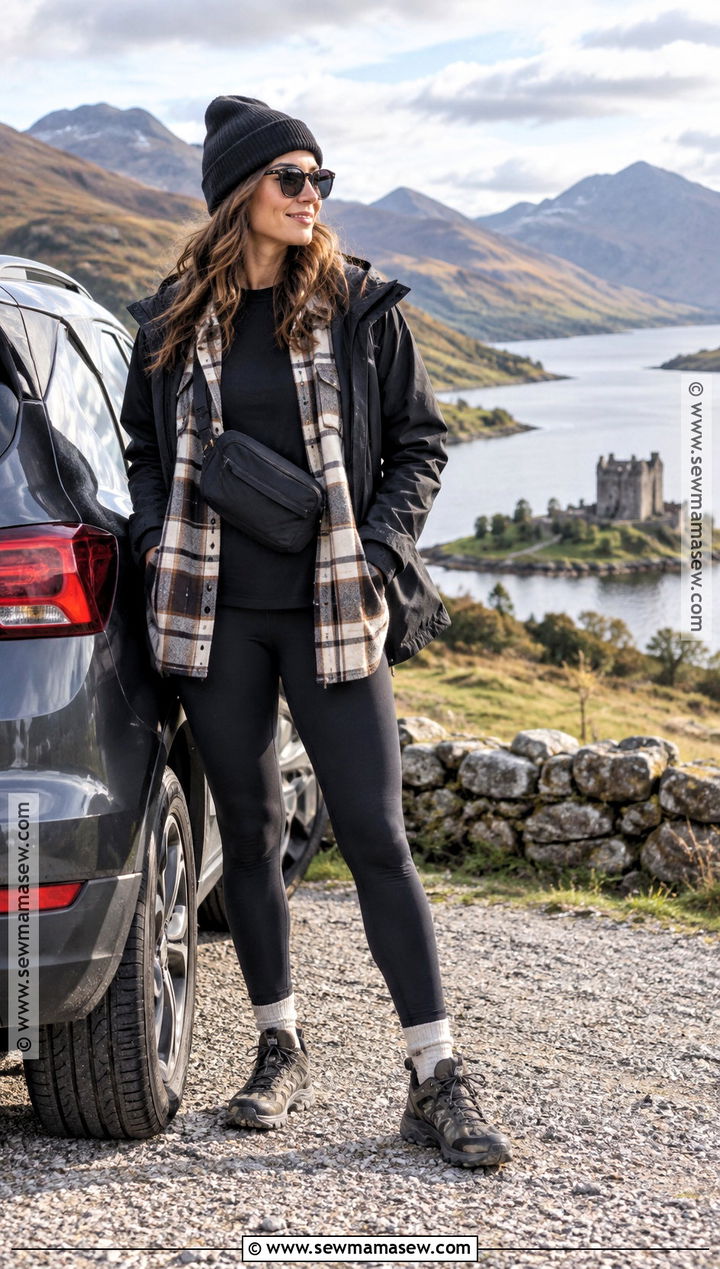 Scotland Road Trip Outfit With Shacket And Leggings - 15 scotland travel outfits october