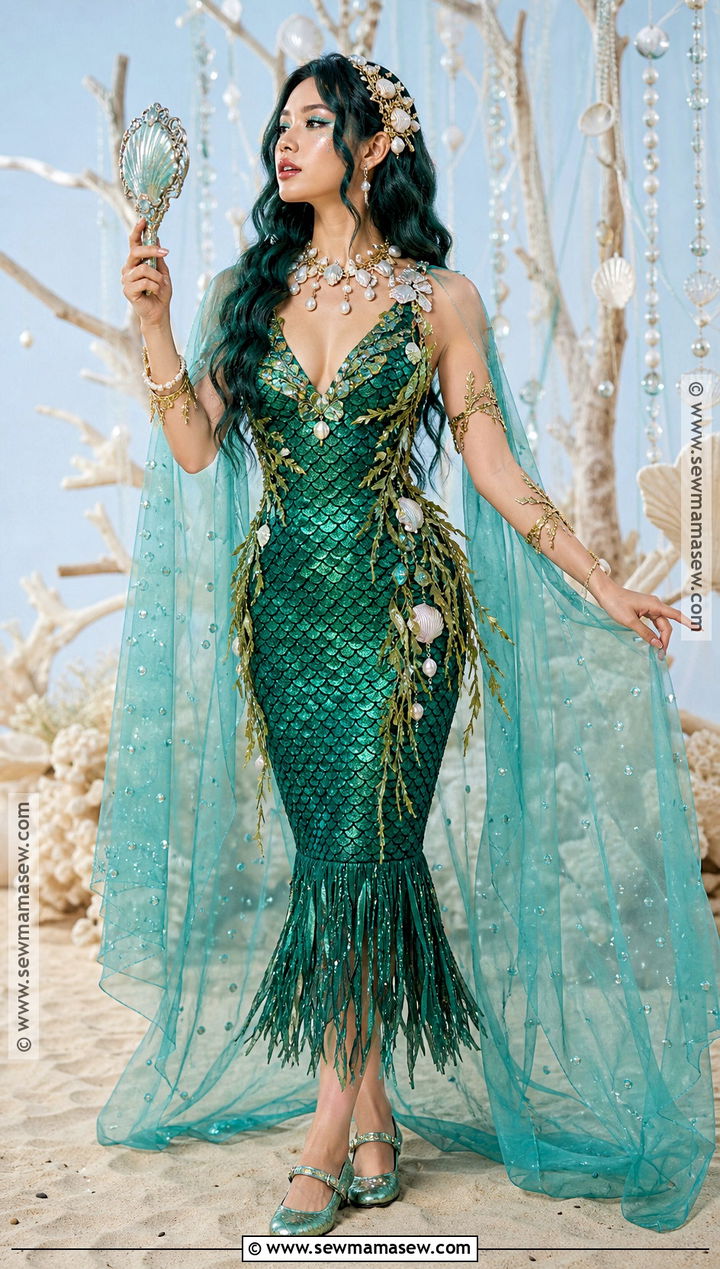 Sea Siren Costume With Green Scale Dress - 30 under the sea costumes for women
