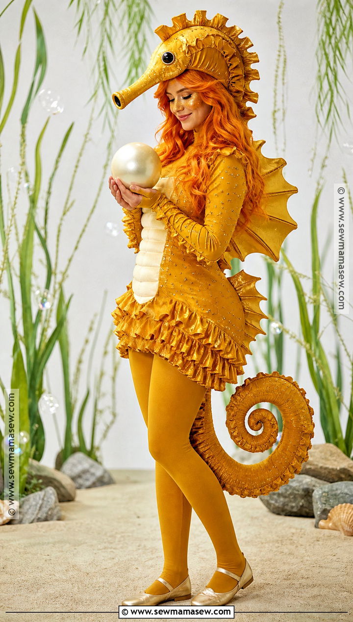 Seahorse Costume With Yellow Ruffled Dress - 30 Fish Costume Ideas for Women