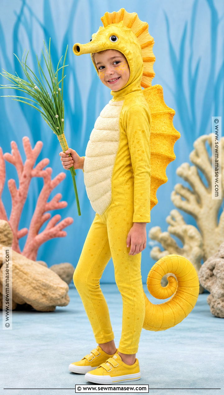 Seahorse Fish Costume With Curled Tail - 30 fish costume ideas for kids