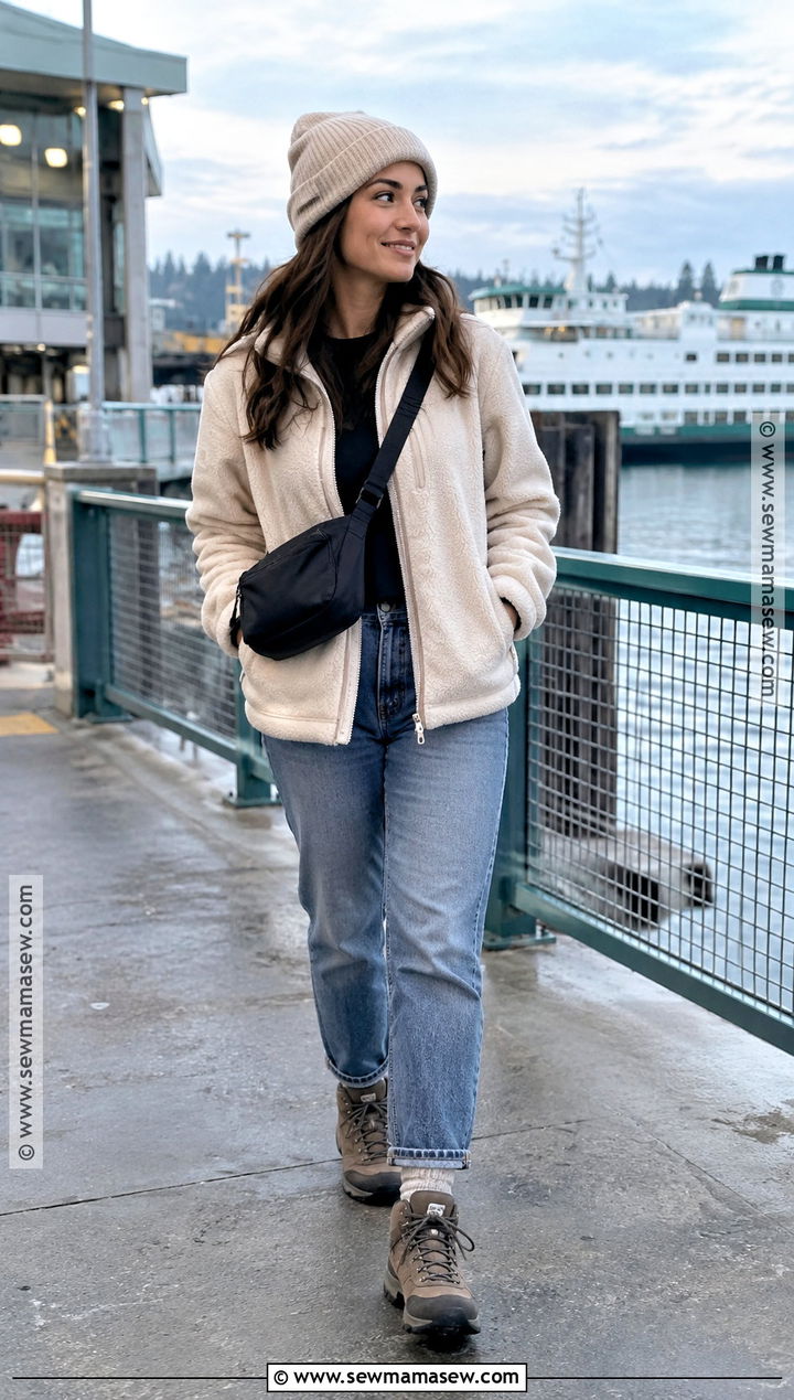 Seattle Fall Fleece Jacket And Relaxed Jeans Outfit - 15 outfits for seattle fall