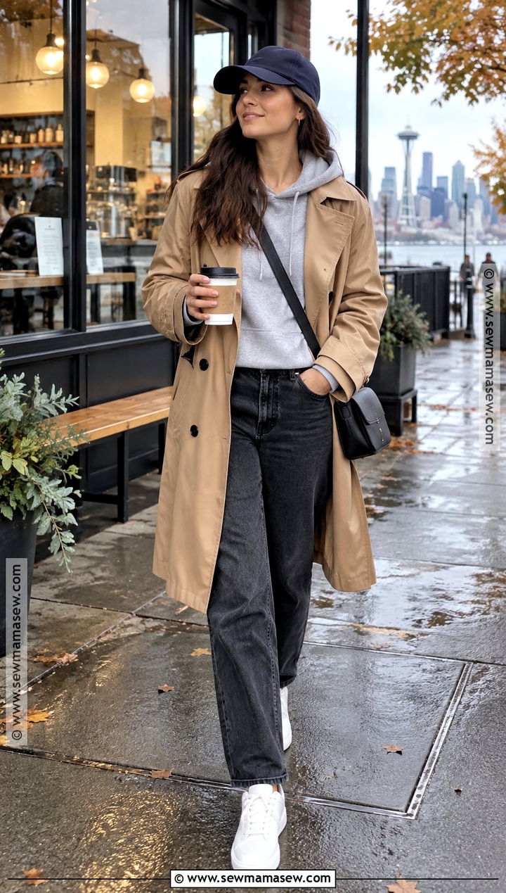 Seattle Fall Hoodie And Trench Outfit - 20 Seattle Outfits Fall