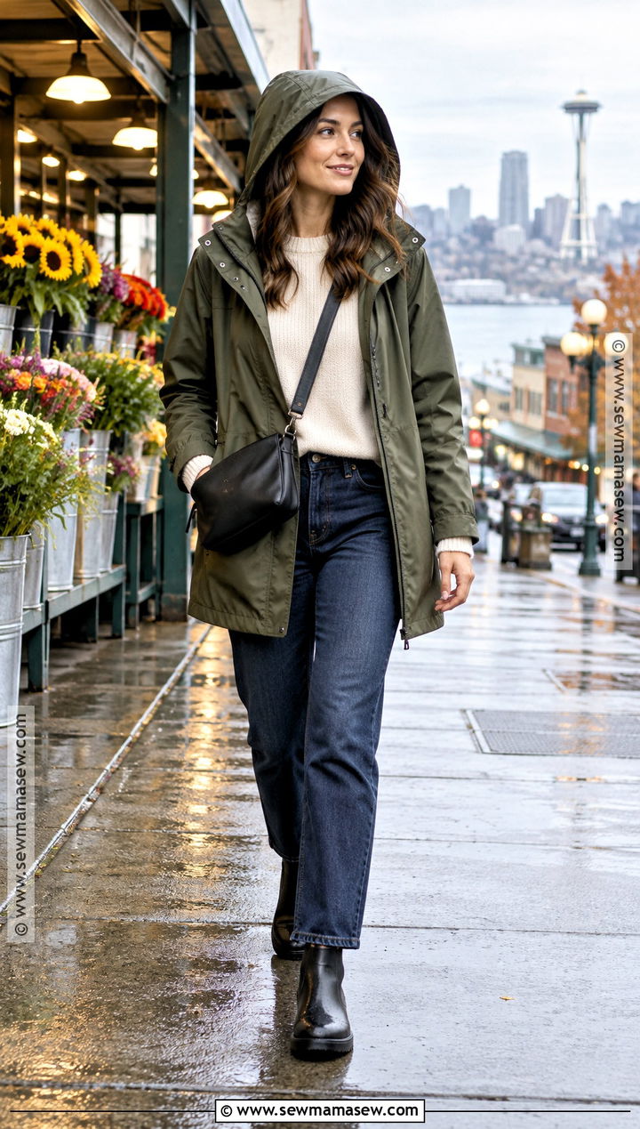 Seattle Fall Raincoat And Straight Leg Jeans Outfit - 15 outfits for seattle fall