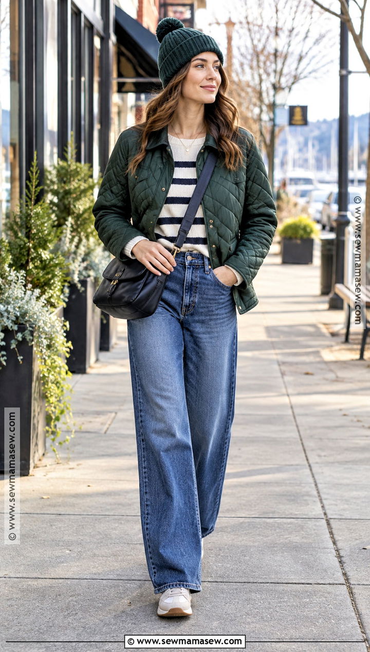 Seattle Quilted Jacket Outfit With Wide Leg Jeans - 15 Seattle Washington Outfits Fall