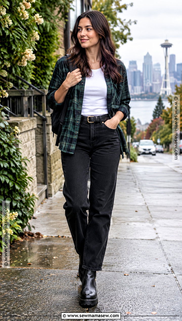 Seattle September Flannel Shirt And Black Jeans Outfit - 15 Seattle In September Outfits