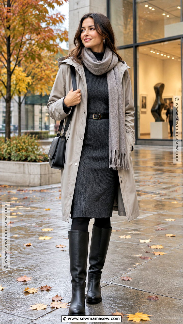Seattle Sweater Dress Outfit With Rain Boots - 15 Seattle Washington Outfits Fall