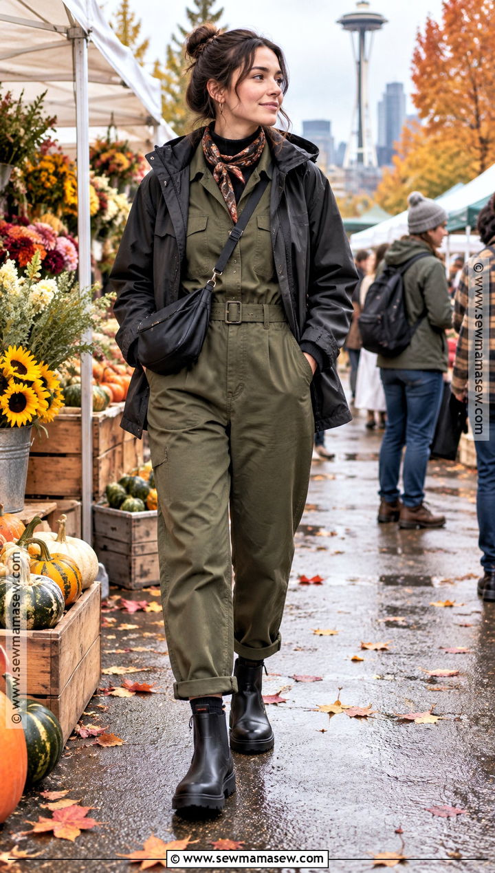 Seattle Utility Jumpsuit Outfit With Ankle Boots - 15 Seattle Washington Outfits Fall