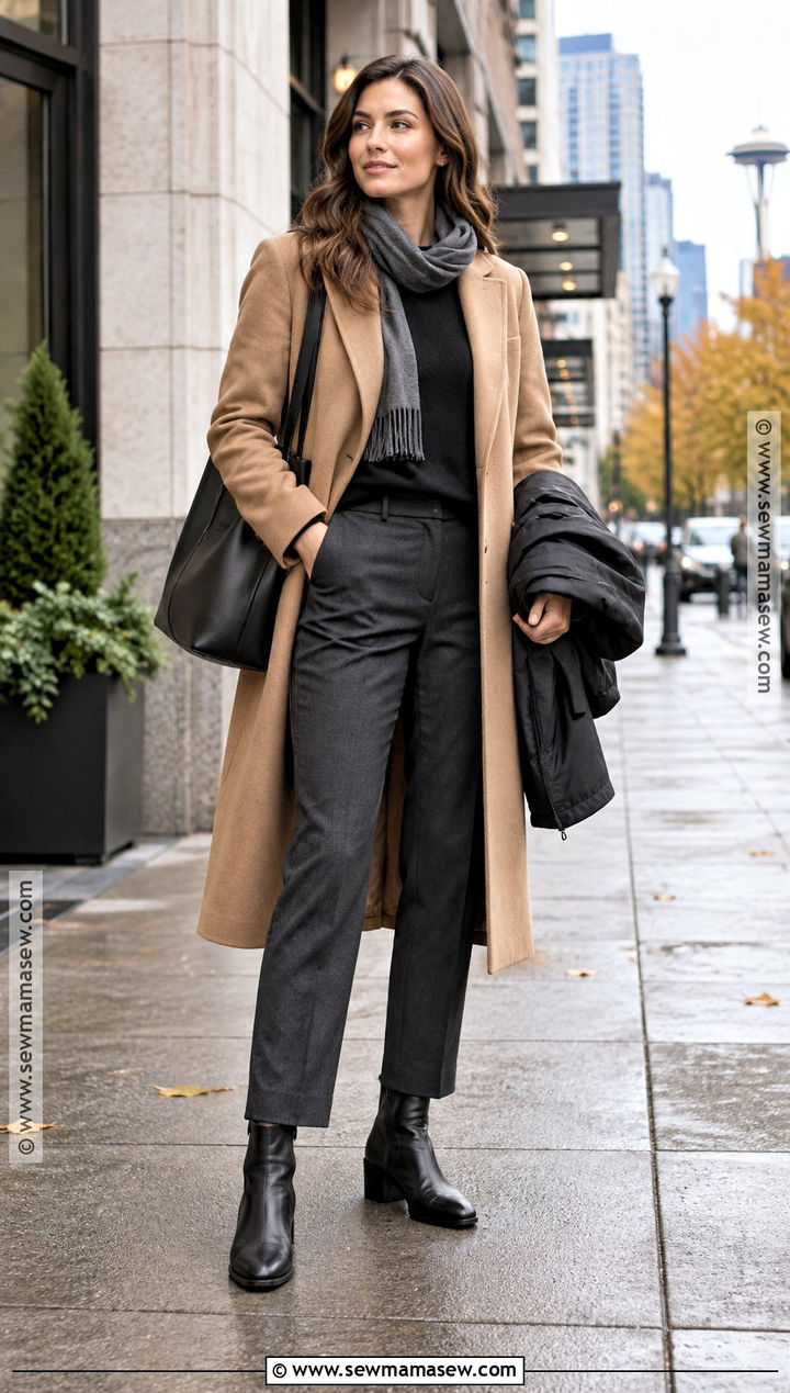Seattle Wool Coat Outfit With Tailored Trousers - 15 Seattle Washington Outfits Fall