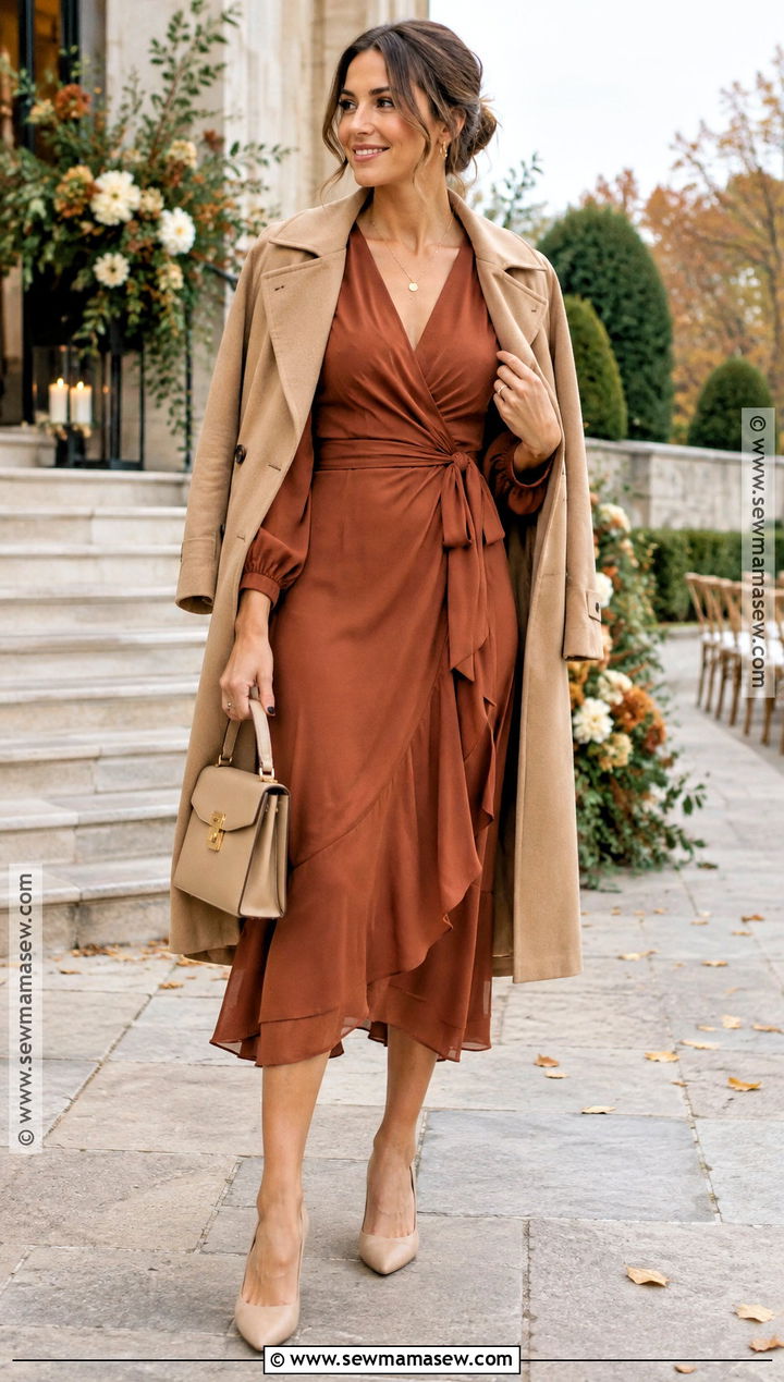 Semi Formal Fall Wedding Wrap Dress - 20 Fall Wedding Dress Code Ideas