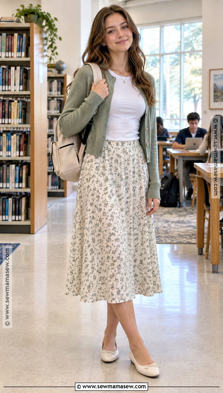Senior Outfit With Cardigan And Midi Skirt - 20 senior back to school outfits