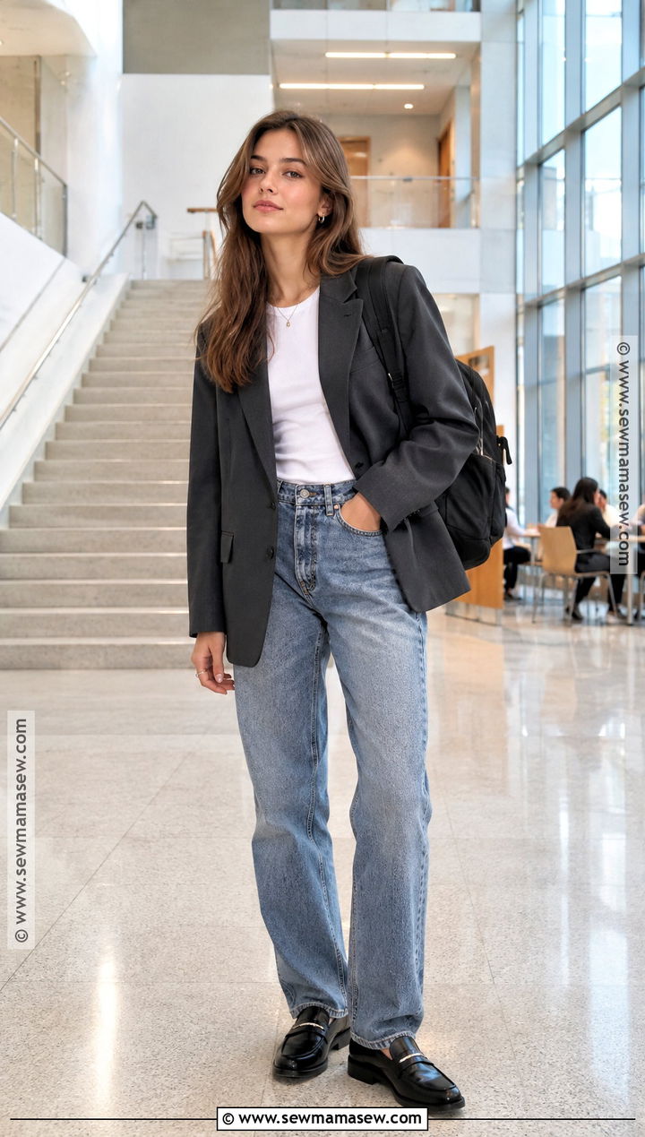 Senior Year Blazer And Relaxed Jeans Outfit - 20 Senior Year Back To School Outfit Ideas