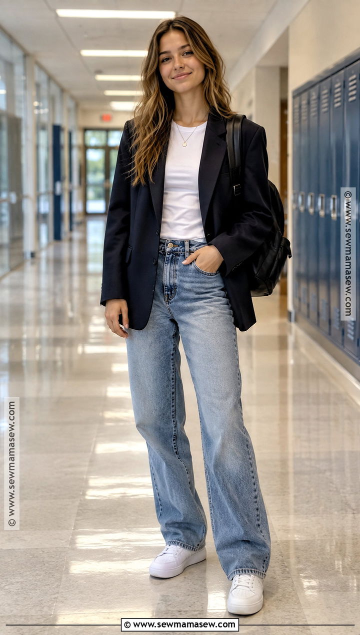 Senior Year Blazer And Relaxed Jeans Outfit - 20 back to school outfits senior year