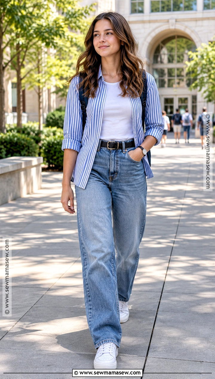 Senior Year Button Down Shirt And Loose Jeans Outfit - 20 back to school outfits senior year