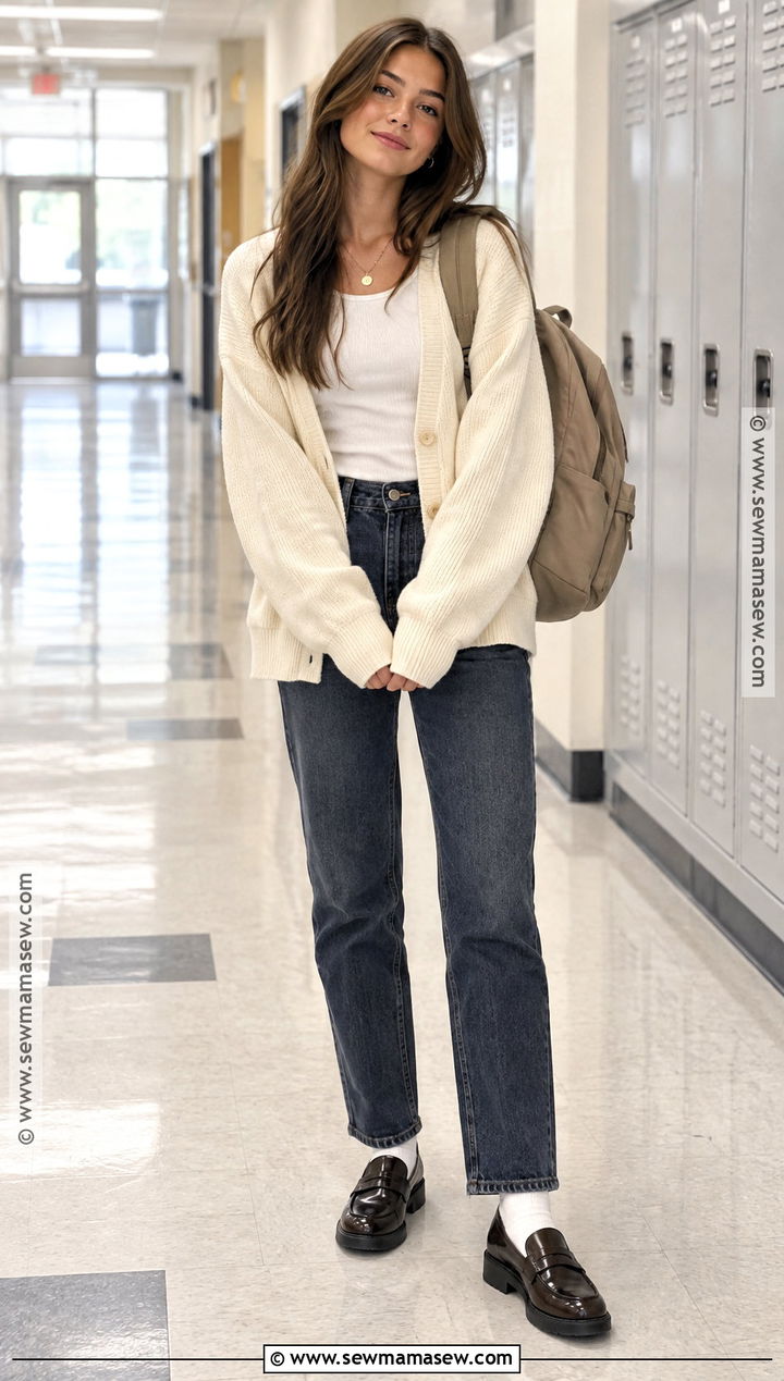 Senior Year Cardigan And Straight Leg Jeans Outfit - 20 back to school outfits senior year