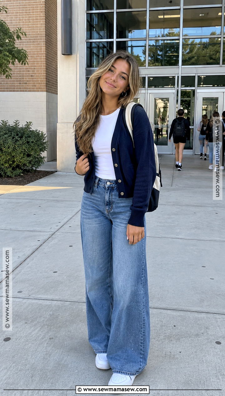 Senior Year First Day Outfit With Wide Leg Jeans - 20 back to school outfits senior year