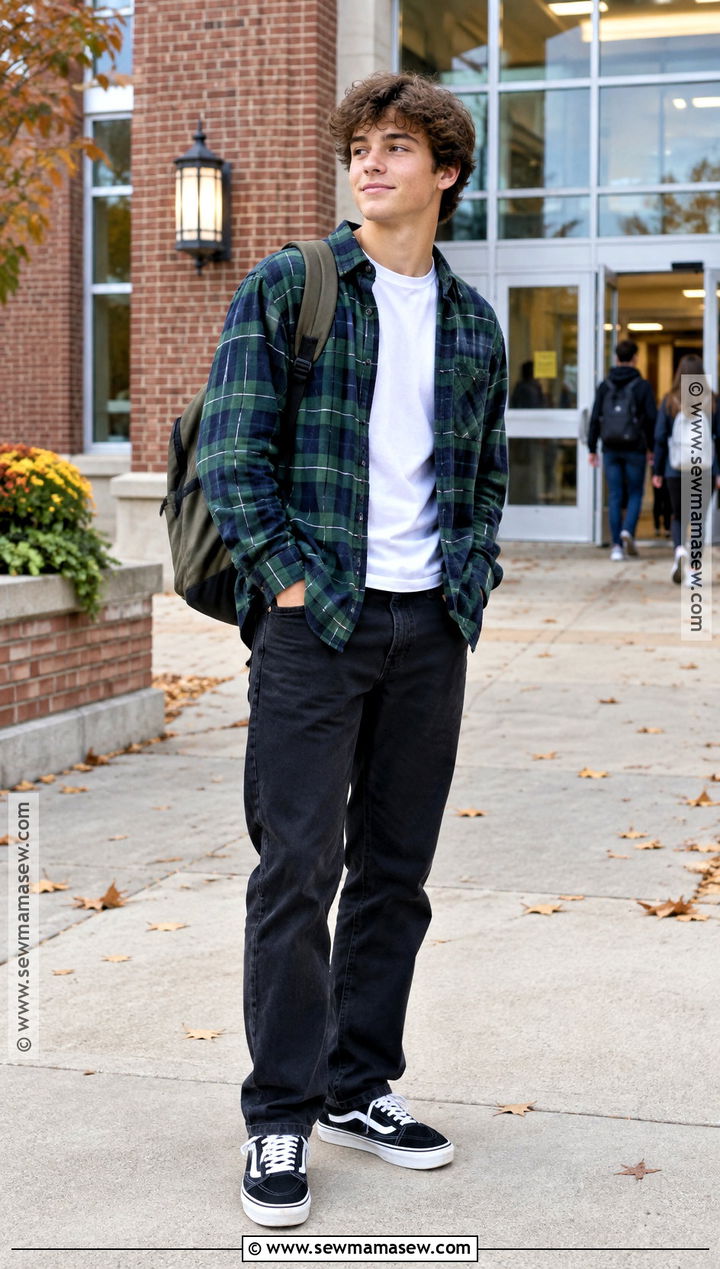 Senior Year Flannel Shirt And Black Pants Outfit - 20 back to school outfits senior year