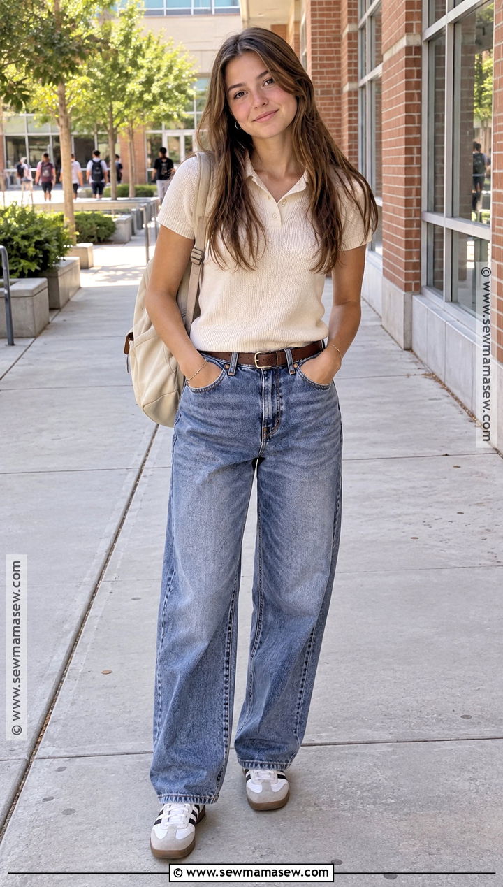 Senior Year Knit Polo And Barrel Jeans Outfit - 20 back to school outfits senior year