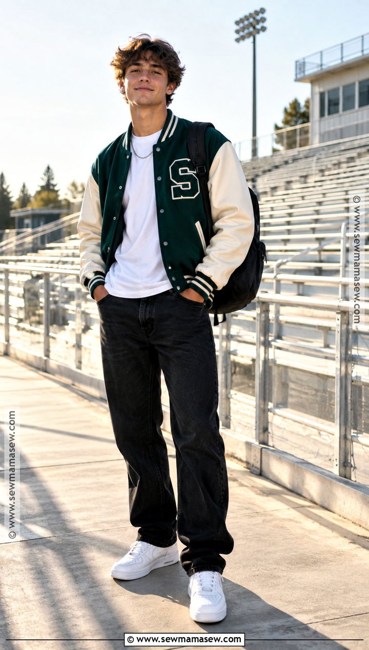 Senior Year Varsity Jacket And Black Jeans Outfit - 20 Senior Year Back To School Outfit Ideas