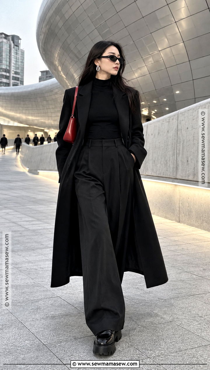Seoul Autumn All Black Outfit With Red Bag - 20 Seoul Outfits Autumn