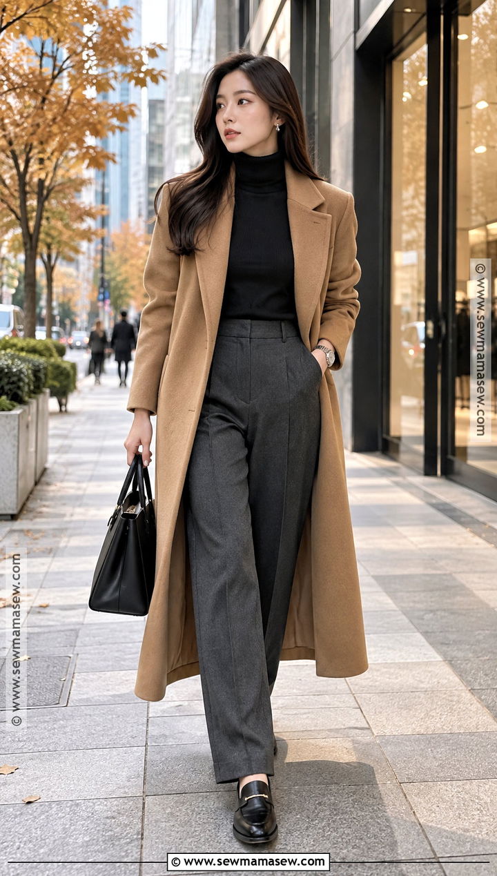 Seoul Autumn Long Wool Coat And Tailored Trousers Outfit - 20 Seoul Outfits Autumn