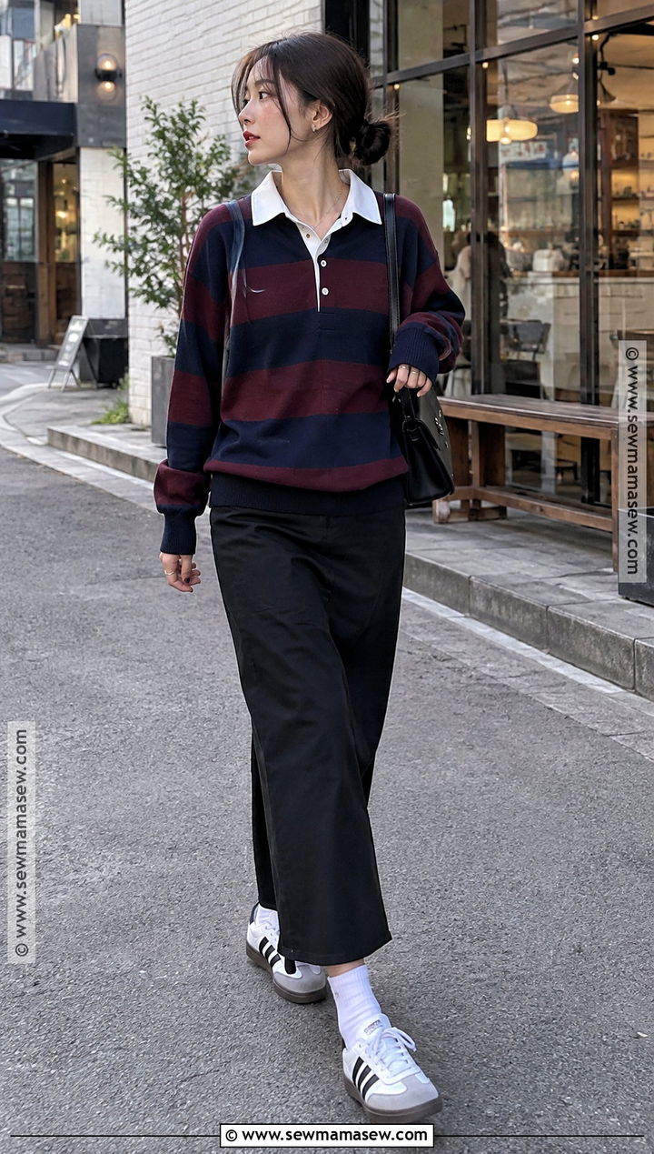 Seoul Autumn Rugby Shirt And Maxi Skirt Outfit - 20 Seoul Outfits Autumn