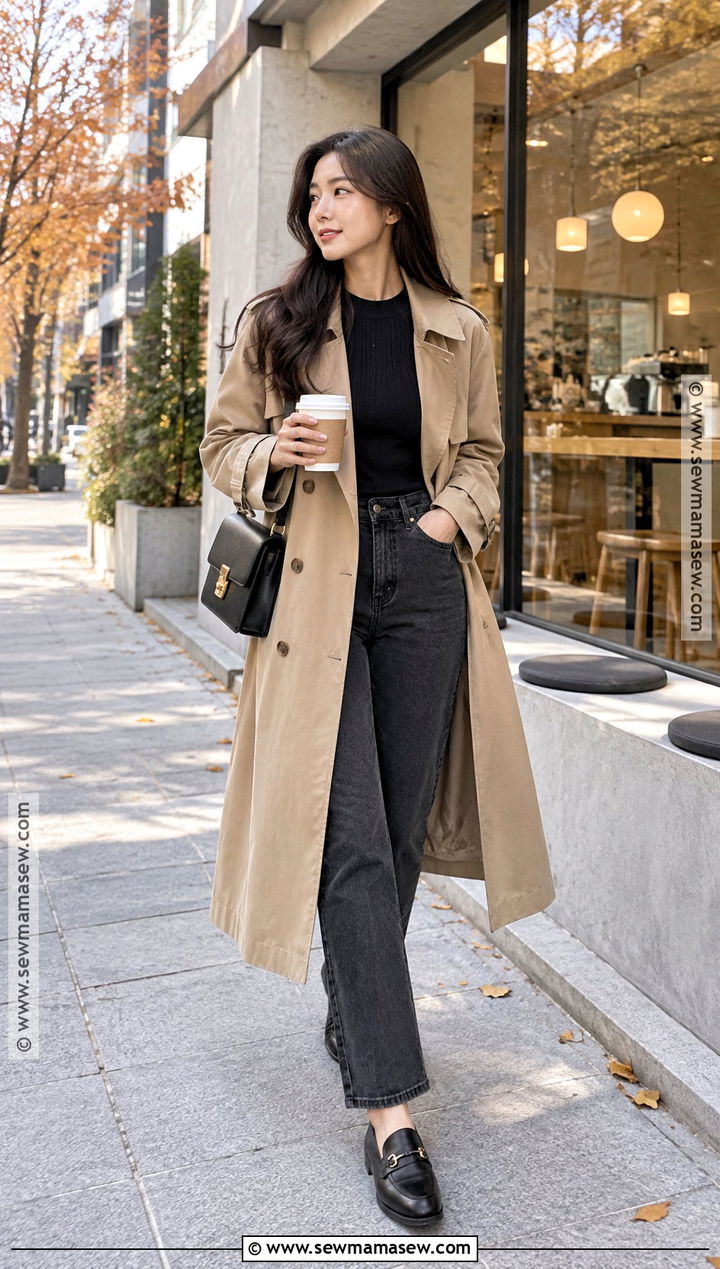 Seoul Autumn Trench Coat And Straight Jeans Outfit - 20 Seoul Outfits Autumn