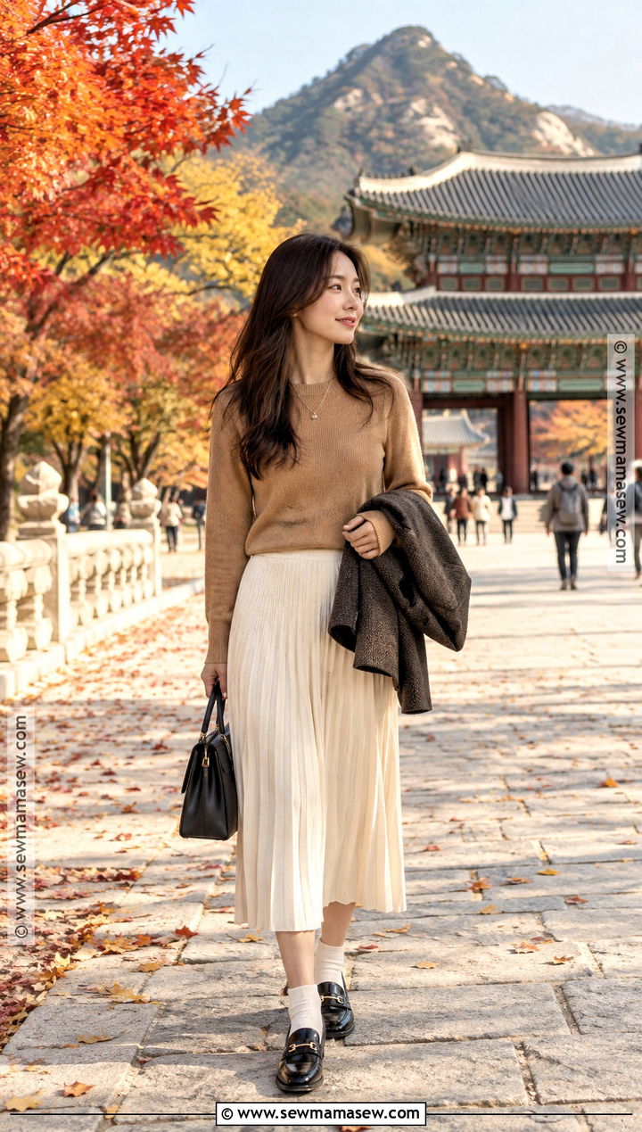 Seoul October Sweater And Pleated Midi Skirt Outfit - 15 south korea october outfit ideas