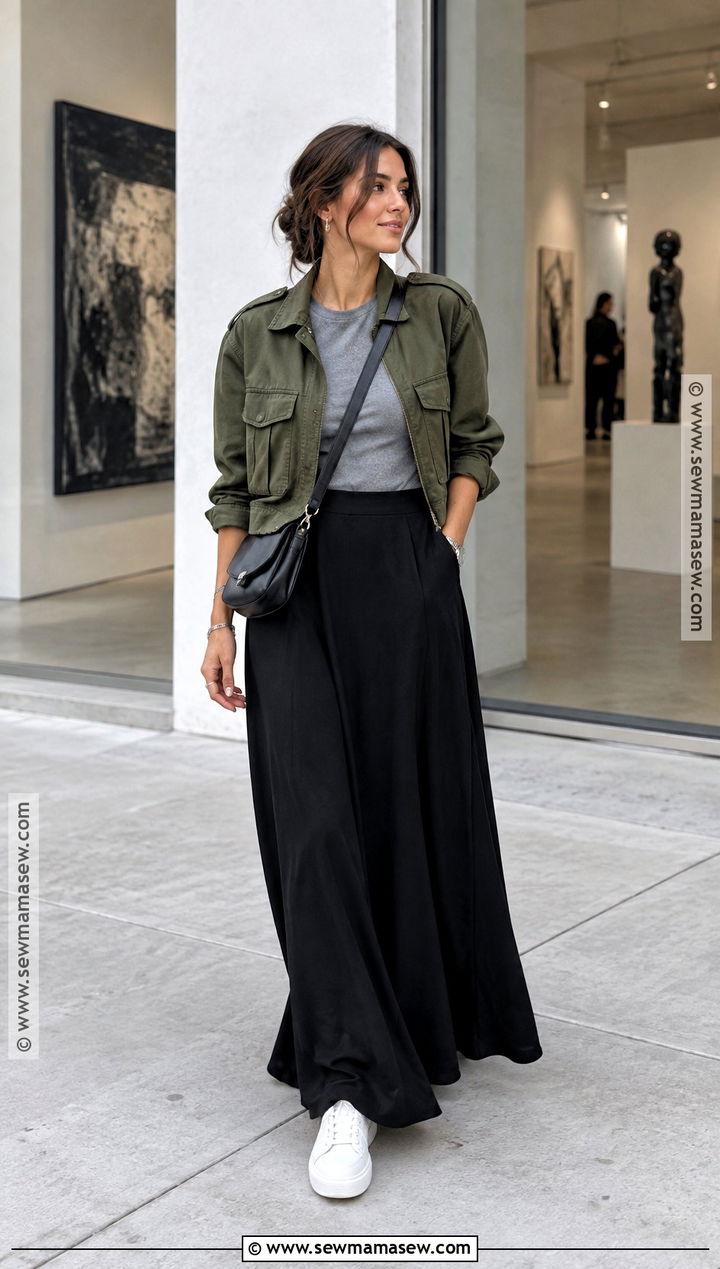 September Black Maxi Skirt And Fitted Top Outfit - 25 september outfit ideas