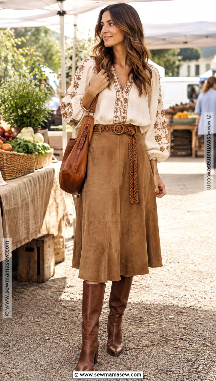 September Boho Blouse And Suede Skirt Outfit - 20 september aesthetic outfits