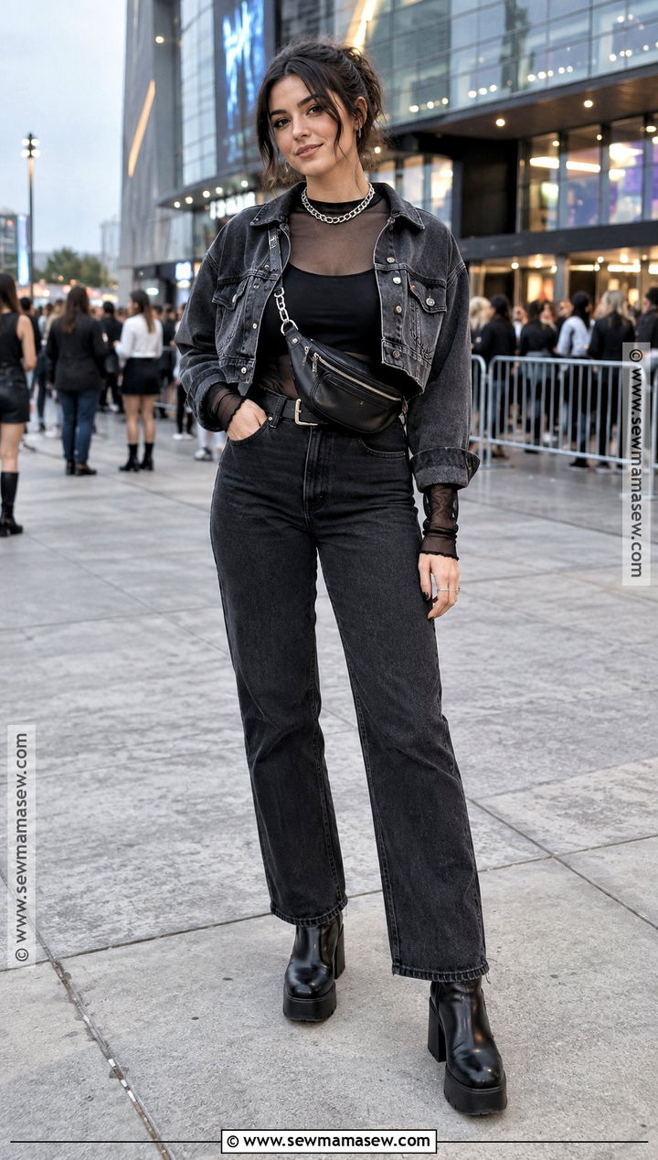 September Concert Outfit With Mesh Top And Black Jeans - 20 September Concert Outfit Ideas