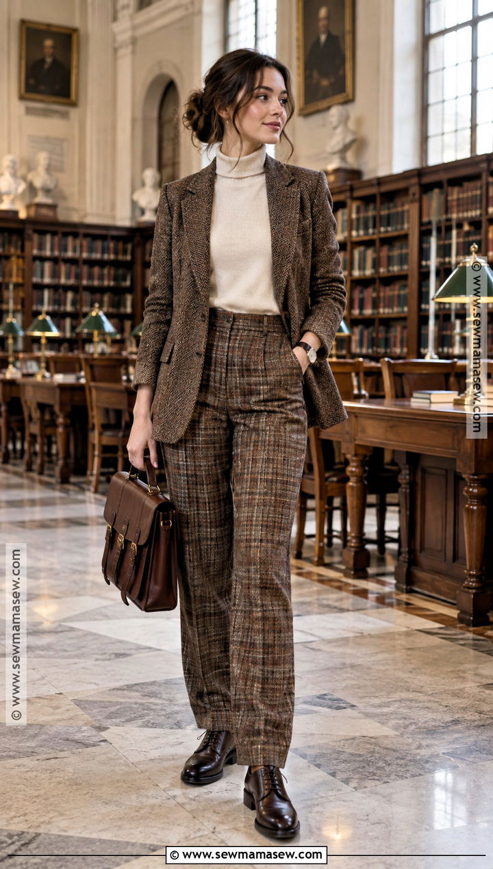 September Dark Academia Turtleneck And Plaid Trousers Outfit - 20 september aesthetic outfits