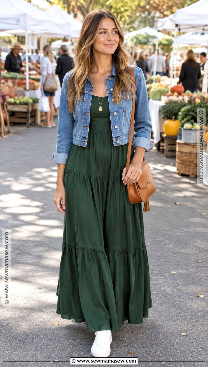 September Denim Jacket And Maxi Dress Outfit - 20 september aesthetic outfits