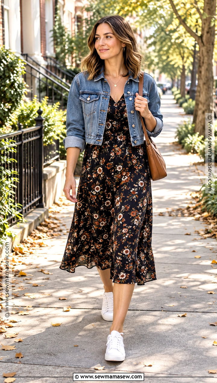 September Denim Jacket And Midi Dress Outfit - 25 september outfit ideas