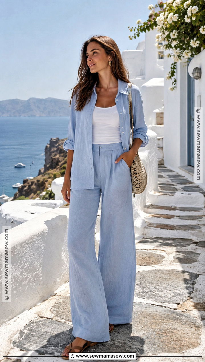 September Greece Outfit With Linen Set - 20 September Vacation Outfits