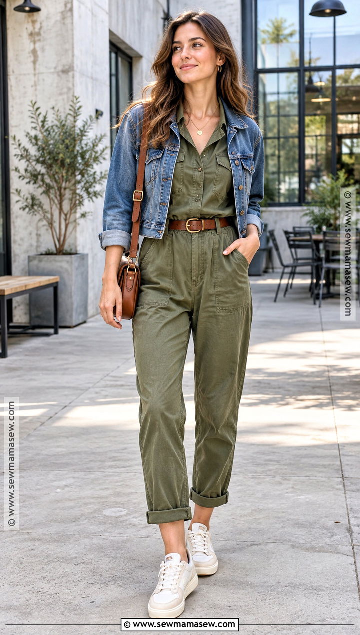 September Jumpsuit With Denim Jacket And Sneakers - 25 september style ideas