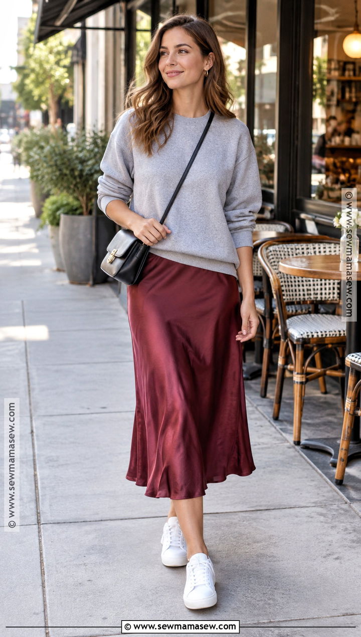 September Outfit With A Sweatshirt And Midi Skirt - 20 Outfits For September