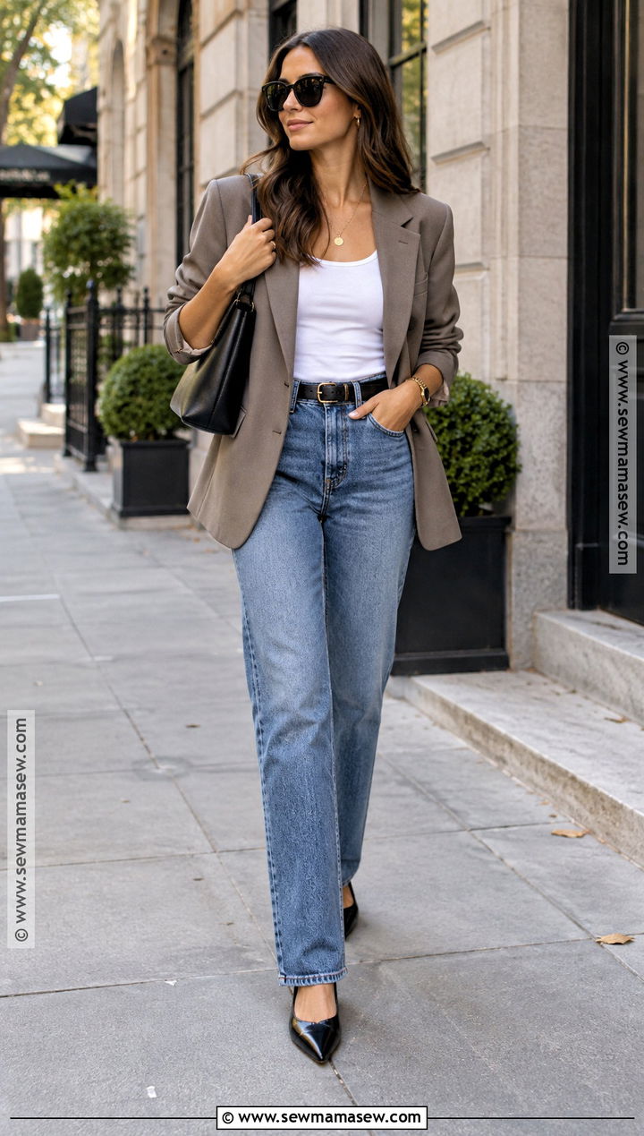 September Outfit With Blazer and Relaxed Jeans - 25 september fits
